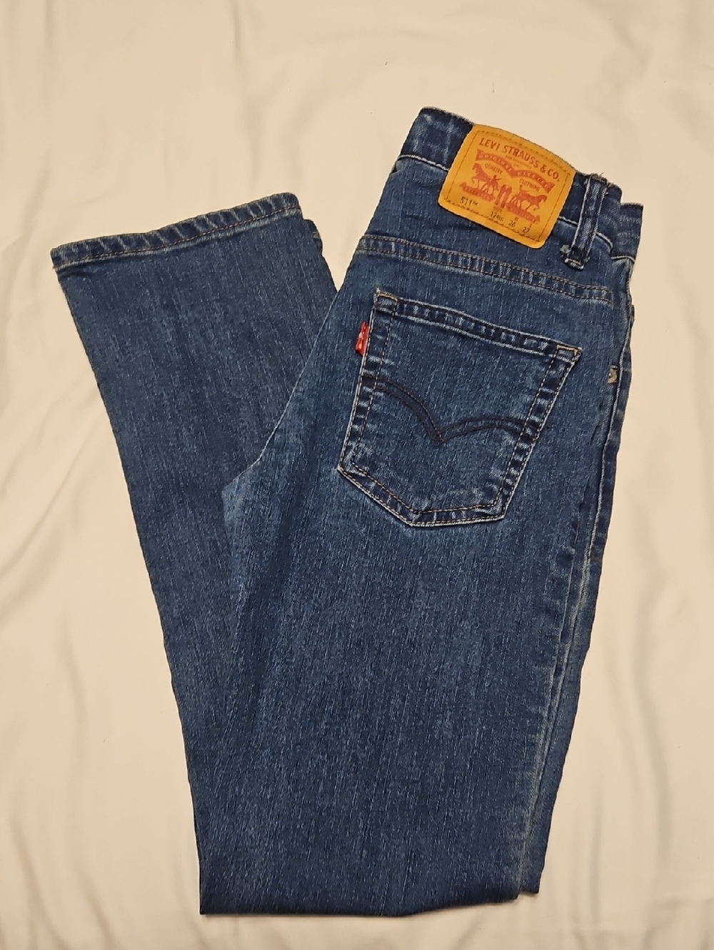 Levi's Blue Denim Jeans with Tan Leather Patch